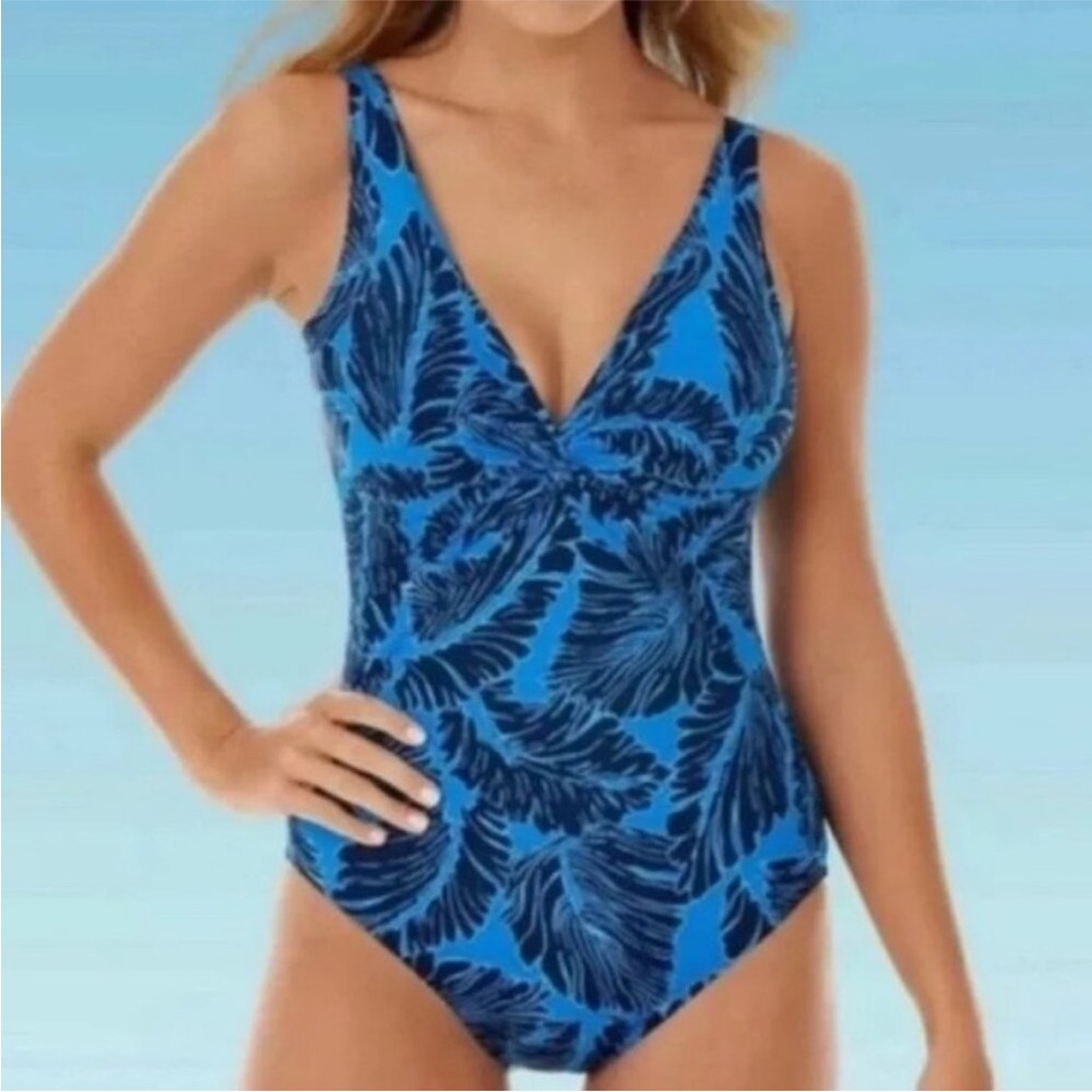 Dreamsuit by Miracle Brands Women's Tropical Leaves Print One Piece Swimsuit 10